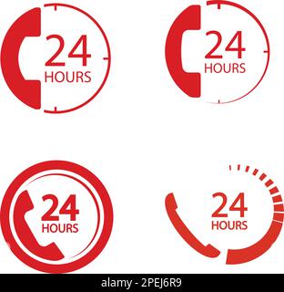 24-hour telephone service logo with telephone receiver image Stock Vector