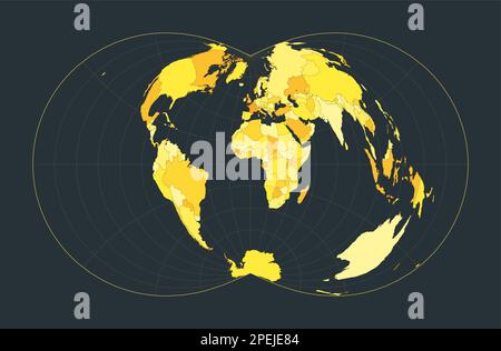 World Map. Rectangular (War Office) polyconic projection. Futuristic world illustration for your infographic. Bright yellow country colors. Stock Vector