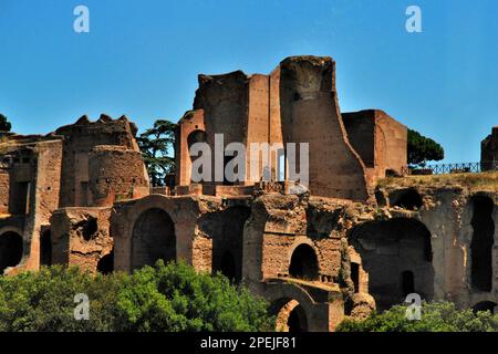 The ruins of Domus Augustea on the edge of Circus Maximus, an ancient Roman chariot-racing stadium & mass entertainment venue in Rome, Italy, Europe Stock Photo
