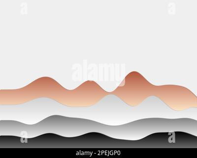 Abstract mountains background. Curved layers in red and grey colors. Papercut style hills. Cool vector illustration. Stock Vector