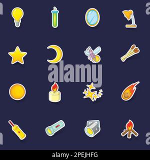Sources of light icons set stikers collection vector with shadow on purple background Stock Vector