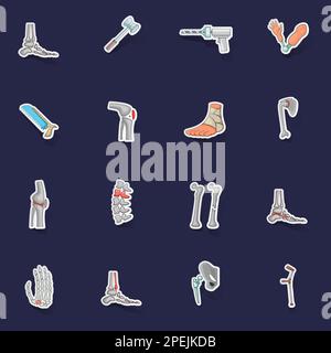 Orthopedic and spine icons set stikers collection vector with shadow on purple background Stock Vector