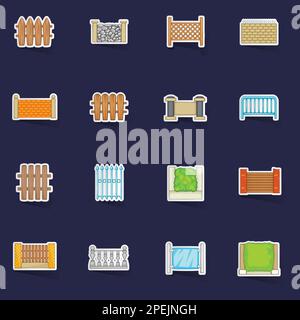 Fencing modules icons set stikers collection vector with shadow on purple background Stock Vector