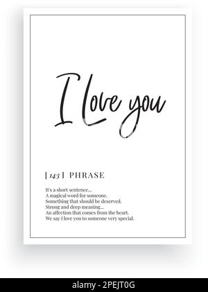 I love you definition, vector. Minimalist poster design. Wall decals, noun description. Wording Design isolated on white background. Wall art artwork. Stock Vector