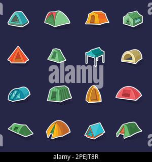 Tent forms icons set stikers collection vector with shadow on purple background Stock Vector