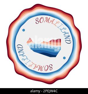 Somaliland badge. Map of the country with beautiful geometric waves and vibrant red and blue frame. Vivid round Somaliland logo. Vector illustration. Stock Vector