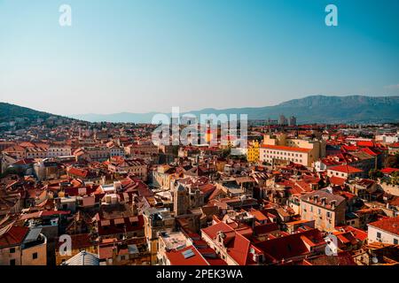 An aerial shot of downtown Split under a clear blue sky, Croatia. Stock Photo