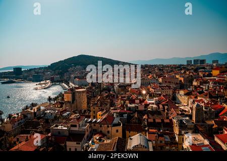 An aerial shot of the city of Split under a clear blue sky, Croatia. Stock Photo