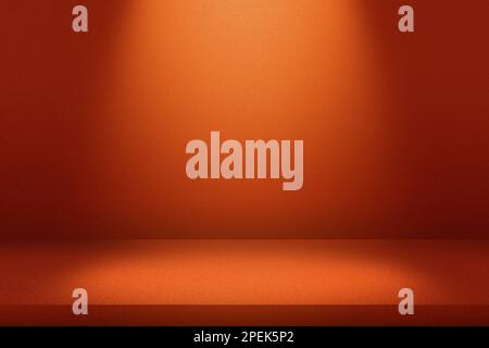 Orange abstract cement wall and studio room and spot lighting, interior texture for display products.wall background. Stock Photo