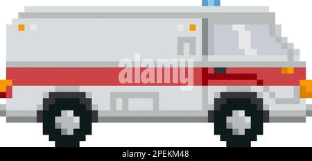 Ambulance car in pixel art style. Vector illustration Stock Vector
