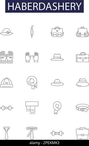 Haberdashery line vector icons and signs. background, textile, craft, sewing, fashion, thread, tailor,needle outline vector illustration set Stock Vector