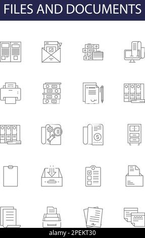 Files and documents line vector icons and signs. document, file, office, management, information, corporate, folder,storage outline vector Stock Vector