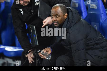 Crystal Palace manager Patrick Vieira during the Premier League match between Brighton & Hove Albion and Crystal Palace at The American Express Community Stadium , Brighton , UK - 15th March 2023  Photo Simon Dack/Telephoto Images. Editorial use only. No merchandising. For Football images FA and Premier League restrictions apply inc. no internet/mobile usage without FAPL license - for details contact Football Dataco Stock Photo