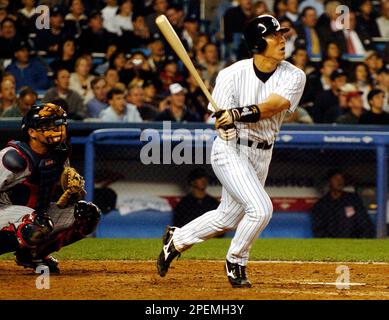 Hideki Matsui watches his fourth inning single to centerfield in the Yankees  14-2 loss to the Texas Rangers in their baseball game at Yankee Stadium in  New York, Thursday,May 10, 2007. (AP