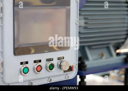 Modern industrial explosion proof control console. Selective focus. Stock Photo