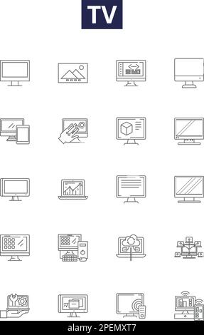 Tv line vector icons and signs. LCD, LED, HD, Plasma, OLED, 4K, Smart, Stream outline vector illustration set Stock Vector