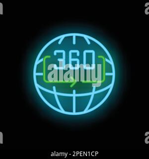 Global vr icon outline vector. Virtual travel. Online reality neon color isolated on black Stock Vector