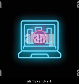 Laptop video reality icon outline vector. Virtual tour. Map space neon color isolated on black Stock Vector