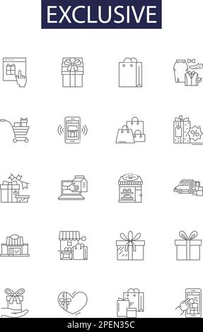 Exclusive line vector icons and signs. Discrete, Secluded, Particular, Special, Select, Elitist, Delimited, Proprietary outline vector illustration Stock Vector