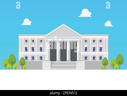 Bank building in flat style. Bank on blue sky background Stock Vector