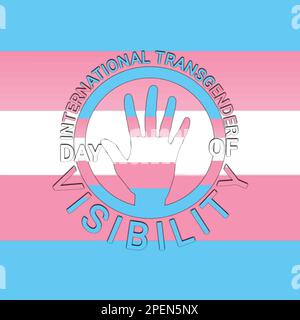 International Transgender Day of Visibility illustration. Transgender flag in hand shape icon logo type on Transgender flag . Holiday concept Stock Vector
