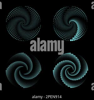 Set of Abstract fractal spirals on a black background. Perfect for any use. Stock Vector