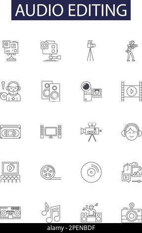 Audio editing line icons, signs, vector set, outline illustration ...