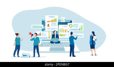 Vector of a group of people, company team analyzing business data Stock Vector