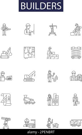 Bricklayers line vector icons and signs. Bricklayers, Brickies ...