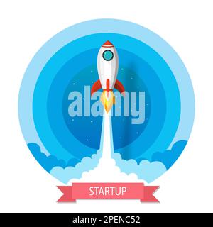 space rocket launch to the sky in startup concept of business or project. vector illustrator paper art Stock Vector