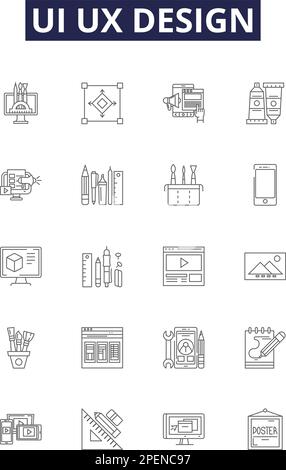Ui ux design line vector icons and signs. UX, Design, Prototyping, User, Experience, Interaction, Wireframing,Interface outline vector illustration Stock Vector