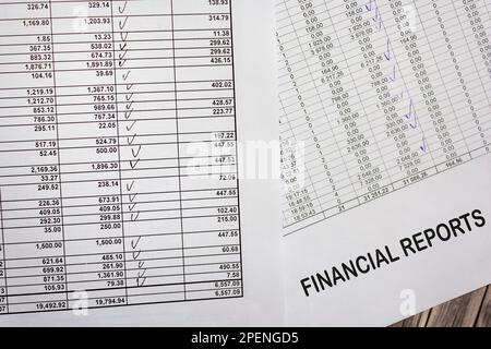 Close up financial statement report, monthly book, bank account, savings book, saving money Stock Photo