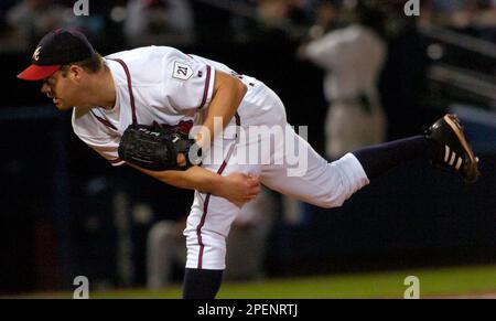 Philadelphia Phillies pitcher Paul Byrd delivers to an Atlanta Braves  batter in the bottom of the third inning at Turner Field in Atlanta,  Thursday, April 8, 1999. (AP Photo/Erik S. Lesser Stock