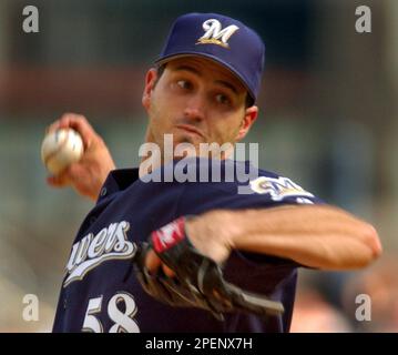 Milwaukee Brewers starting pitcher CC Sabathia throws during the first  inning of a baseball game against the Chicago Cubs Sunday, Sept. 28, 2008,  in Milwaukee. (AP Photo/Morry Gash Stock Photo - Alamy