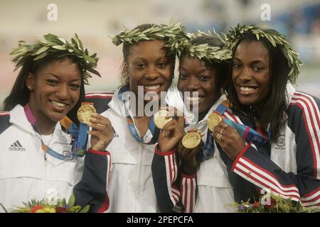 The US women's 4x400 relay team, from left Monique Henderson, Sanya ...