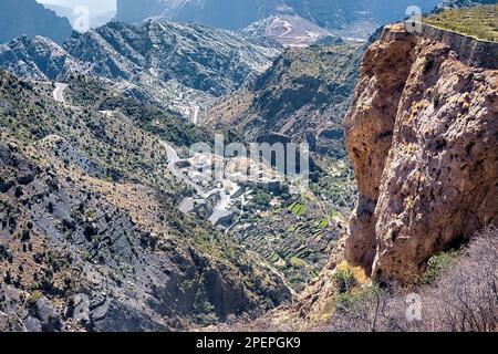 Looking into Wadi Al Muaydin from Jebel Akhdar, Oman Stock Photo