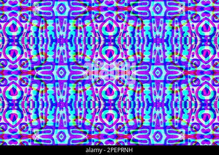 abstract kaleidoscopic repetitive tiled mosaic pattern digital neon background Stock Photo