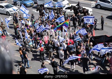 Tel Aviv, Israel. 16th Mar, 2023. Israeli protesters march during an anti-government protest in Tel Aviv. Credit: Ilia Yefimovich/dpa/Alamy Live News Stock Photo