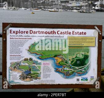 Visitor information board at Dartmouth Castle Estate, Dartmouth Devon, England, UK Stock Photo