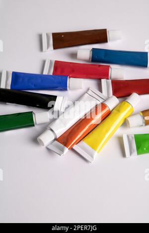 photo colorful tubes of paint on a white background Stock Photo