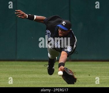 Abraham Nunez of the Kansas City Royals circles the bases after