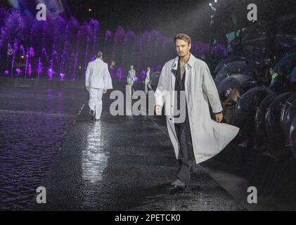 Miami, United States. 15th Mar, 2023. A model walks the runway during the BOSS spring and summer 2023 fashions show at the Herald Plaza in Miami, Florida, on Wednesday, March 15, 2023. Photo by Gary I Rothstein/UPI Credit: UPI/Alamy Live News Stock Photo