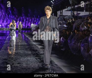 Miami, United States. 15th Mar, 2023. A model walks the runway during the BOSS spring and summer 2023 fashions show at the Herald Plaza in Miami, Florida, on Wednesday, March 15, 2023. Photo by Gary I Rothstein/UPI Credit: UPI/Alamy Live News Stock Photo