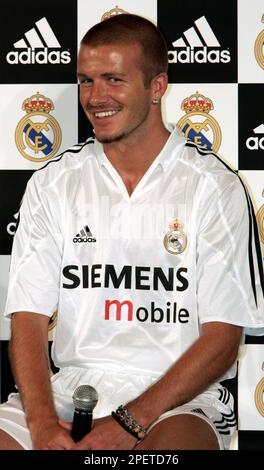 Spanish giants Real Madrid's David Beckham wearing the team's new