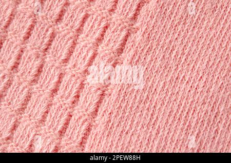 Texture of a knitted woolen pink color cloth. Background. Stock Photo