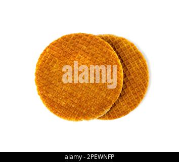 Dutch Waffles, Broken Stroopwafel Cookies, Caramel Waffle, Thin Toffee Biscuit, Dutch Waffles on White Background Stock Photo