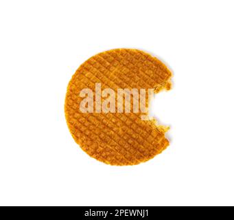 Dutch Waffles, Broken Stroopwafel Cookies, Caramel Waffle, Thin Toffee Biscuit, Dutch Waffles on White Background Stock Photo