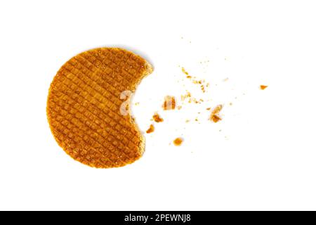 Dutch Waffles, Broken Stroopwafel Cookies, Caramel Waffle, Thin Toffee Biscuit, Dutch Waffles on White Background Stock Photo