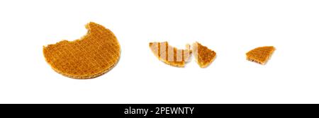 Dutch Waffles, Broken Stroopwafel Cookies, Caramel Waffle, Thin Toffee Biscuit, Dutch Waffles on White Background Stock Photo