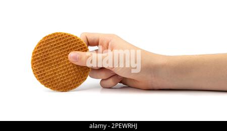 Dutch Waffles, Broken Stroopwafel Cookies, Caramel Waffle, Thin Toffee Biscuit, Dutch Waffles on White Background Stock Photo